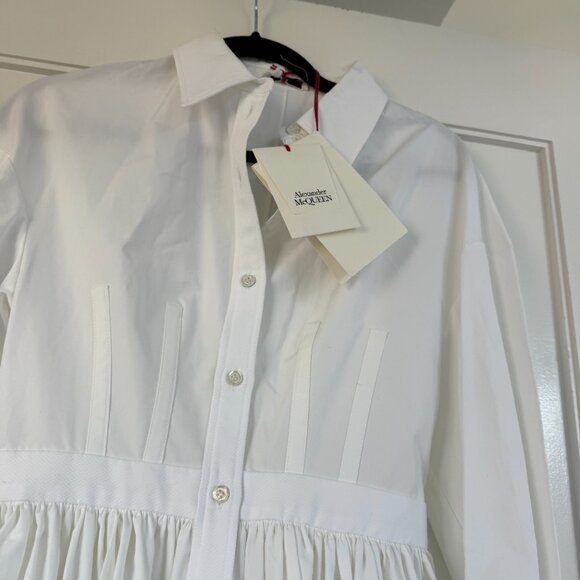 NWT Alexander McQueen Mini Shirt Dress Corset Stitch Fit & Flare White Poplin - Picture 10 of 12